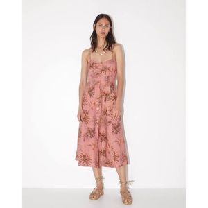 ZARA pink palm tree midi linen dress